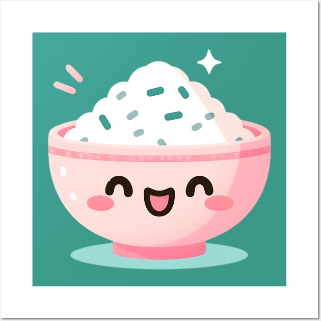 Pink Kawaii Rice Bowl Wall Art by PhotoSphere